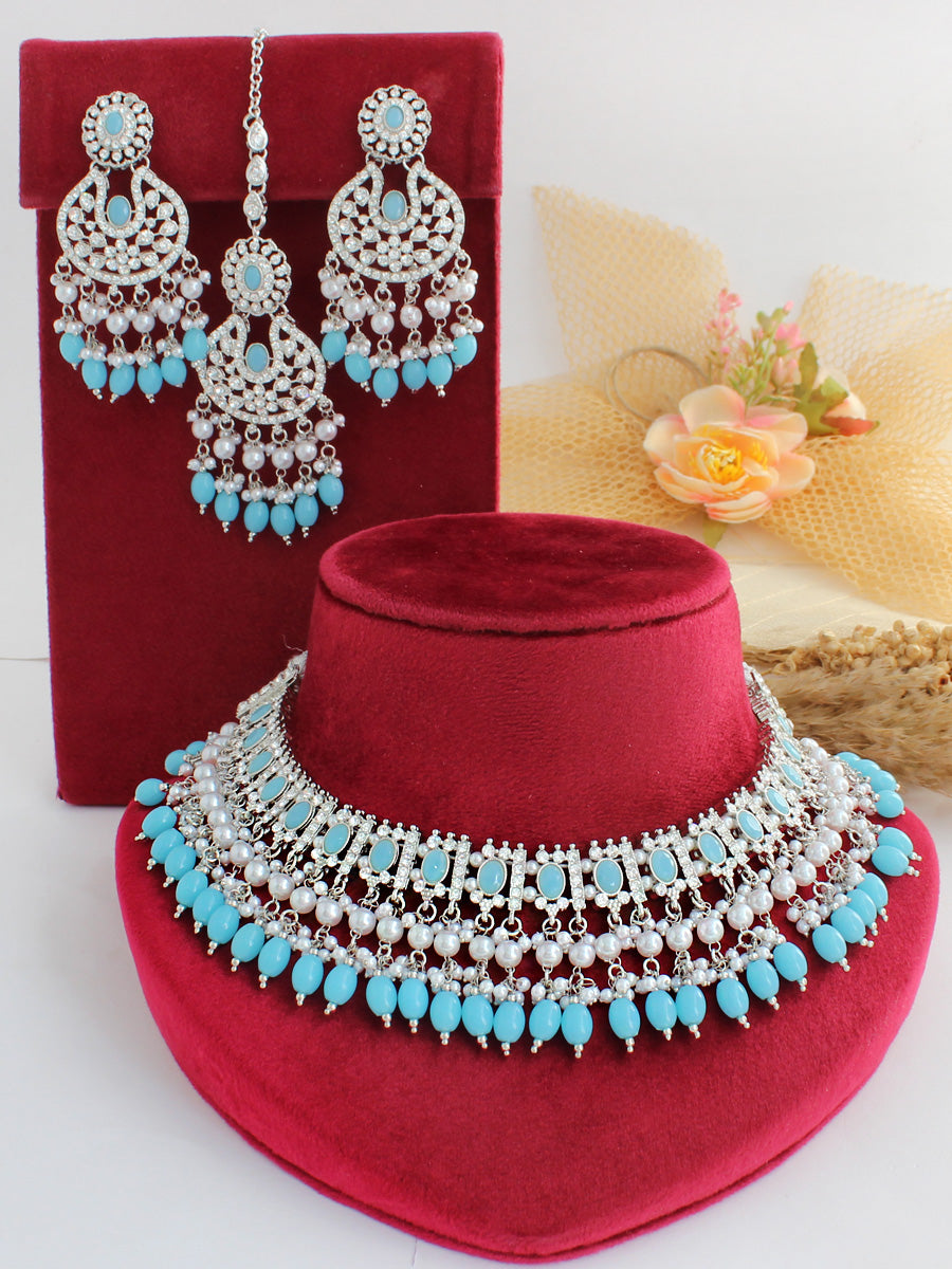 Anisha Bib Necklace Set-Turquoise