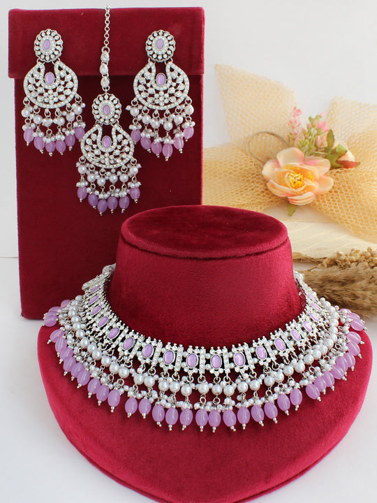 Anisha Bib Necklace Set-Lavender