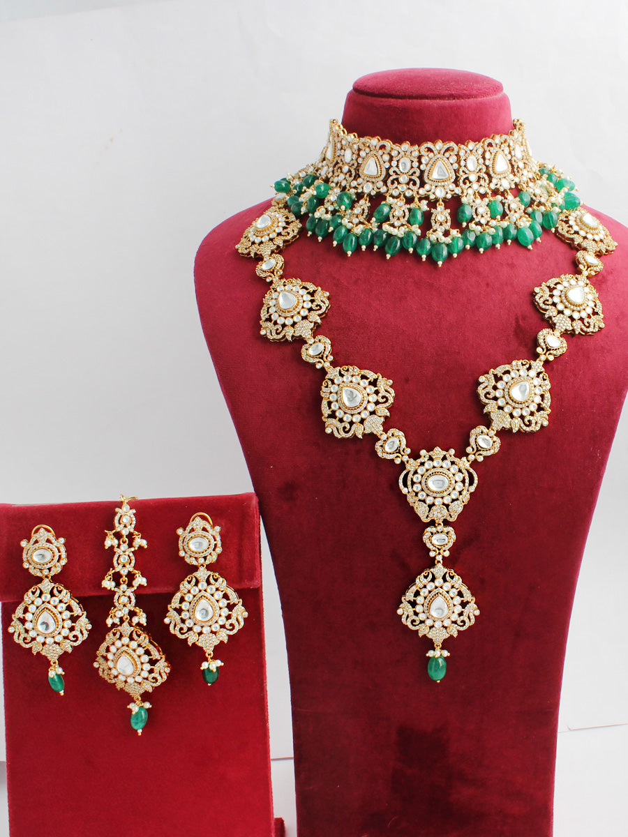 Manushi Layered Necklace Set-Green
