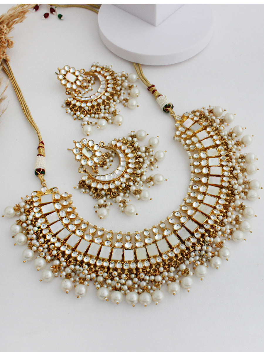 Mirika Bib Necklace Set-Pearl