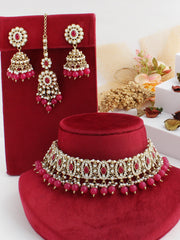 Aasma Choker Necklace Set-Ruby Pink