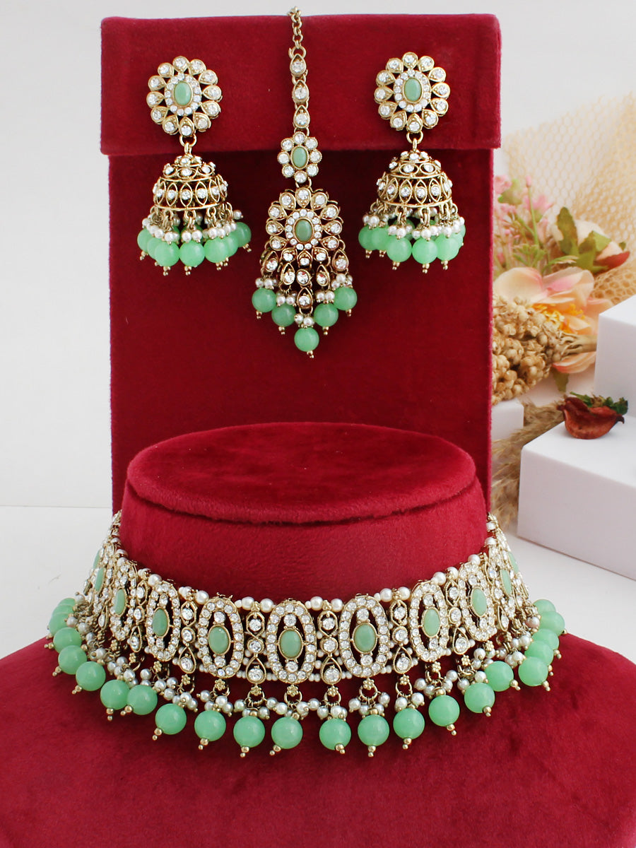 Aasma Choker Necklace Set-Mint Green