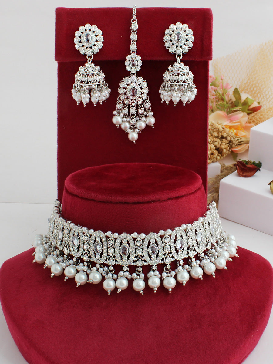 Aasma Choker Necklace Set-Silver