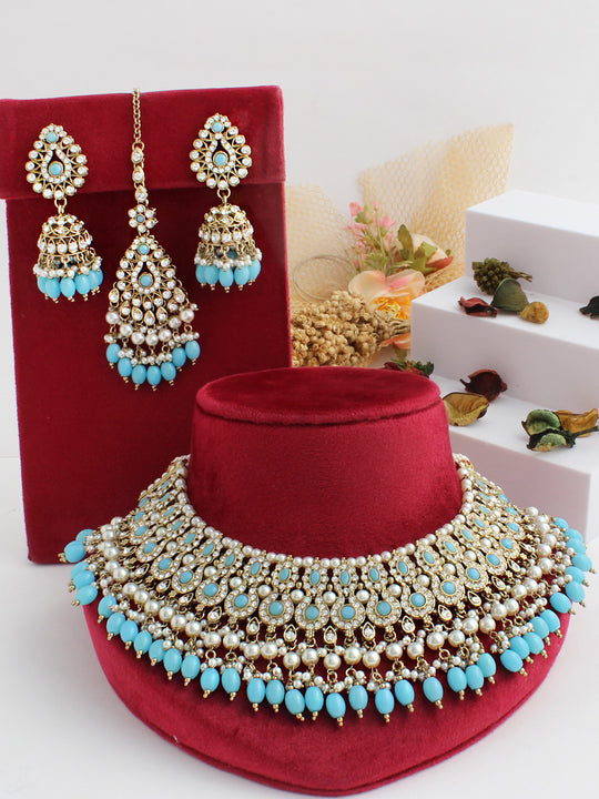 Heena Bib Necklace Set-Turquoise