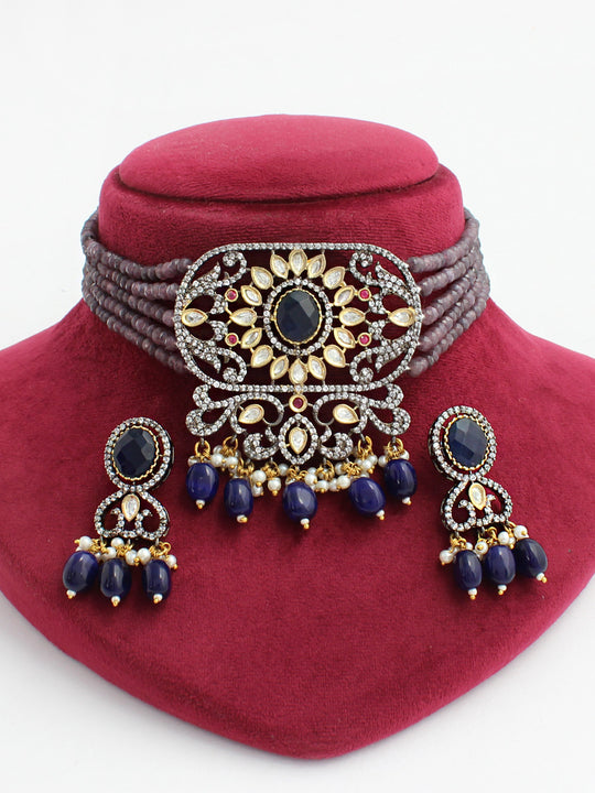 Shifa Choker Necklace Set-Blue
