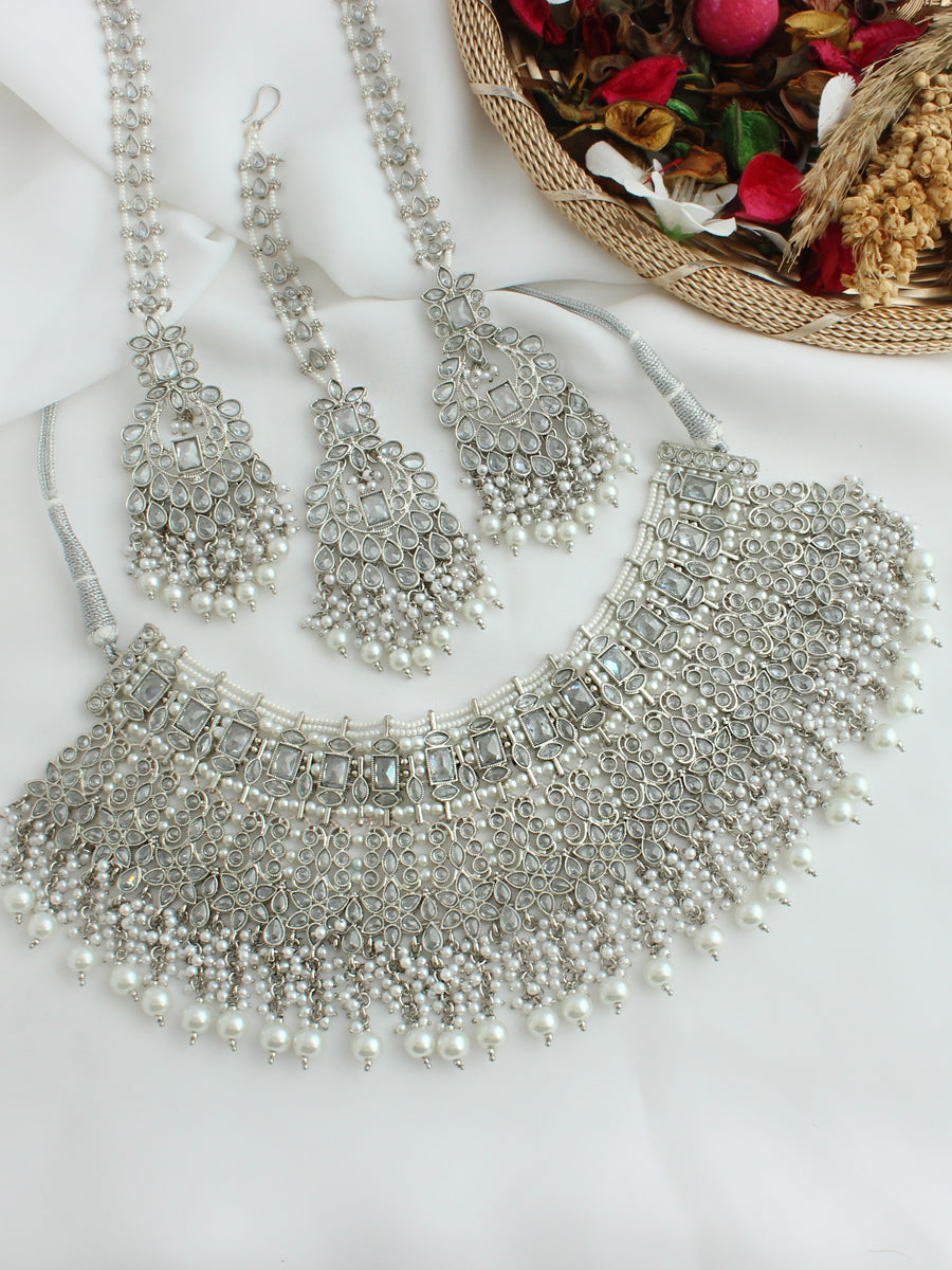 Sehar Necklace Set-Silver