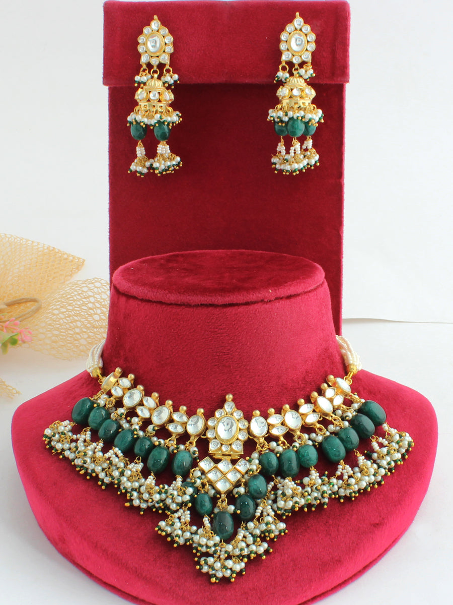 Dhara Bib Necklace Set-Green