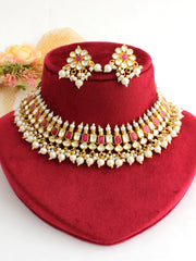 Pallavi Bib Necklace Set-Hot Pink