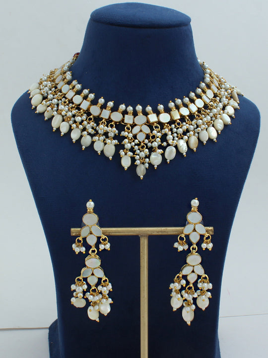 Raina Choker Necklace Set-Pearl