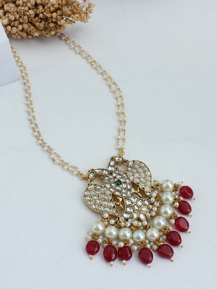 Irshita Long Necklace-Maroon