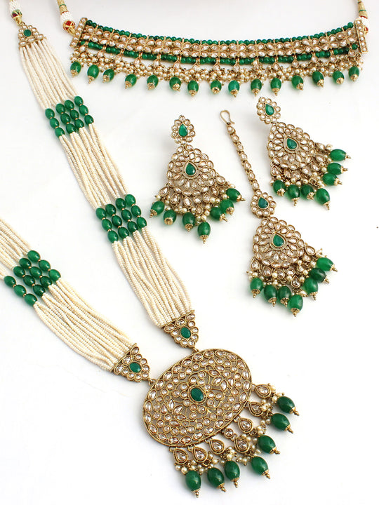 Falak Layered Necklace Set-Green