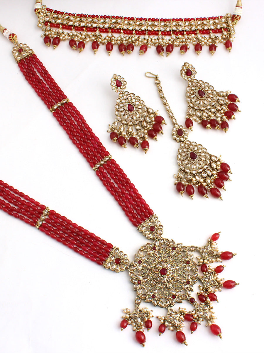 Kinjal Layered Necklace Set-Maroon