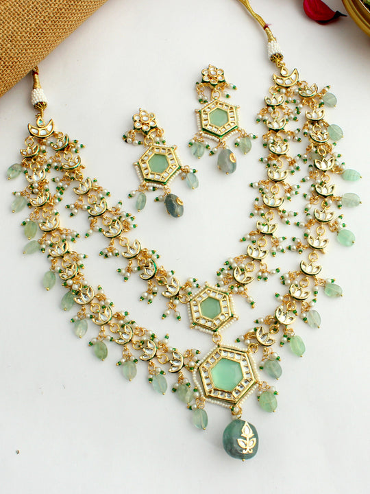Pranali Layered Necklace Set-Mint Green