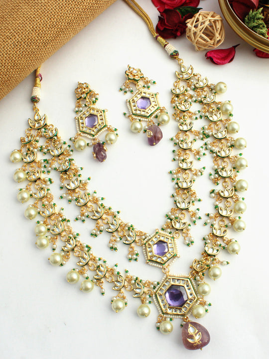 Pranali Layered Necklace Set-Purple