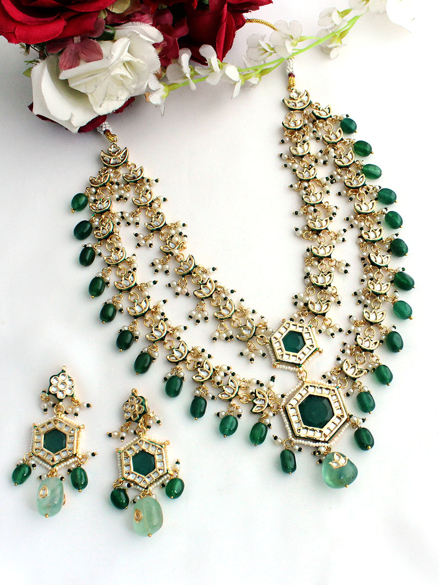 Pranali Layered Necklace Set-Green
