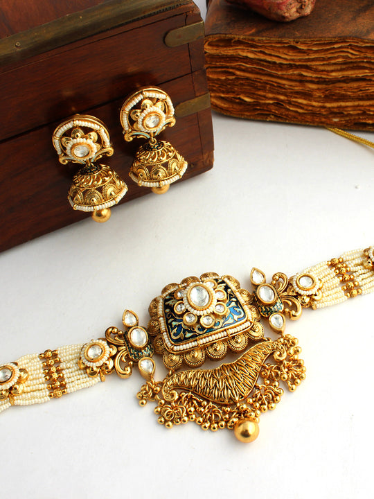 Shriva Choker Necklace Set-Blue