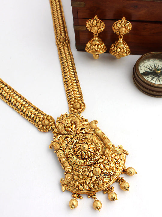 Bhanu Long Necklace Set-Gold