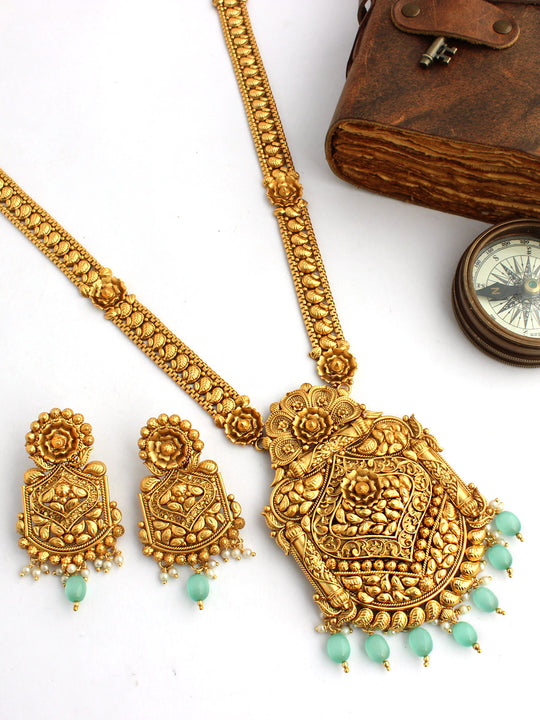 Chitra Long Necklace Set-Mint Green