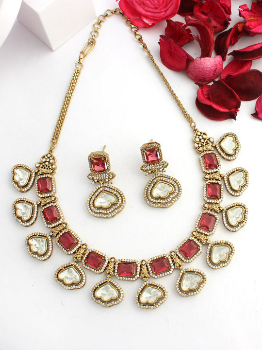 Avira Necklace Set-Ruby pink