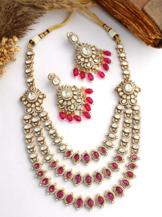 Shravya Necklace Set-Hot pink