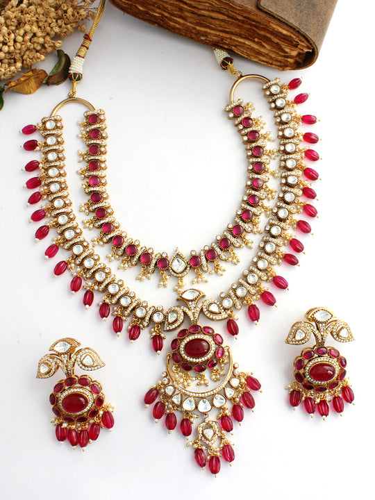 Ishira Layered Necklace Set-Hot Pink