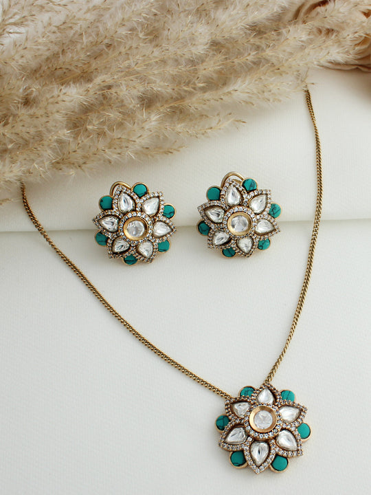 Aabha Pendant Necklace Set-Turquoise