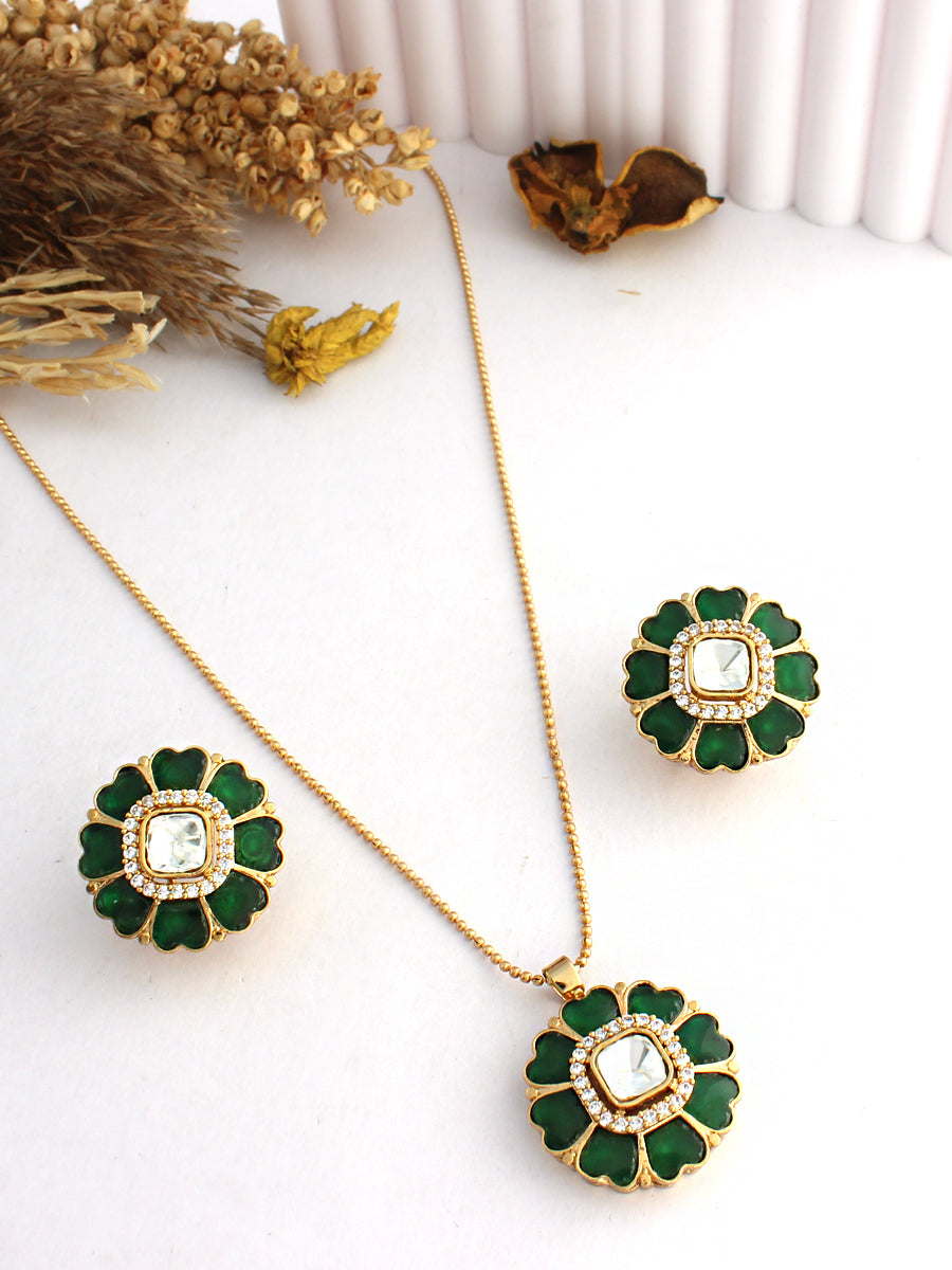Bela Pendant Necklace Set-Green