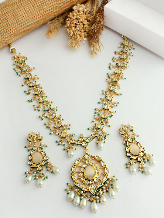 Meerakshi Long Necklace Set-Ivory