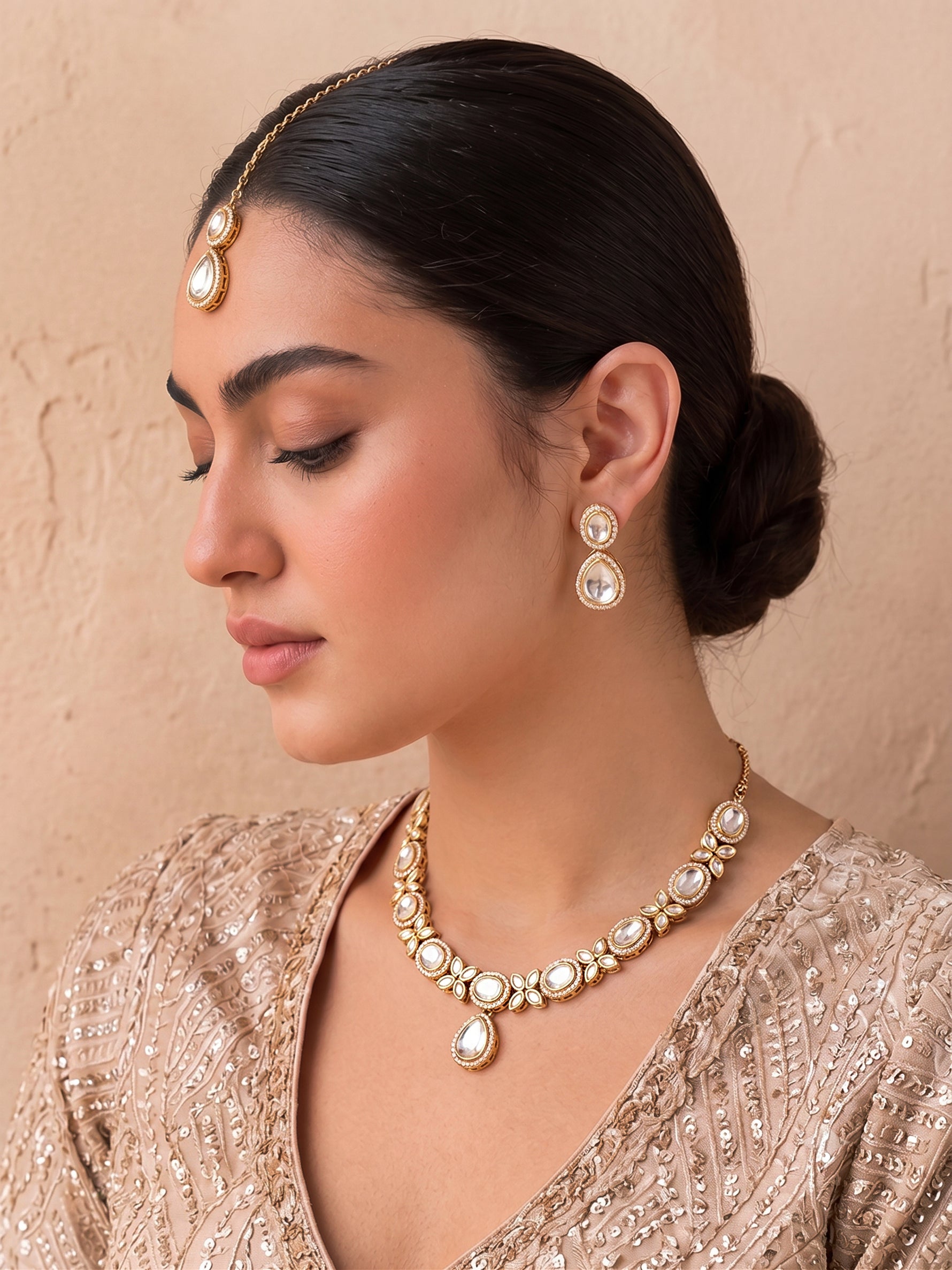 Shreya Bib Necklace Set-White