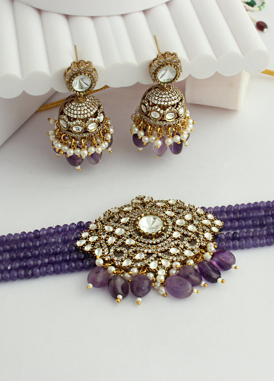 Priyasha Choker Necklace Set-Purple