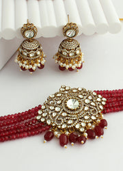 Priyasha Choker Necklace Set-Maroon
