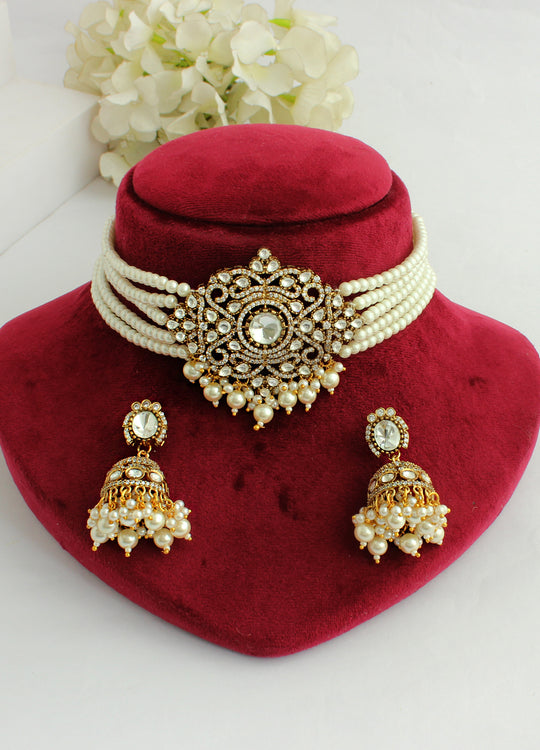 Priyasha Choker Necklace Set-Pearl