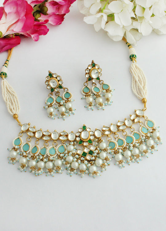 Vrishti Choker Necklace Set-Turquoise