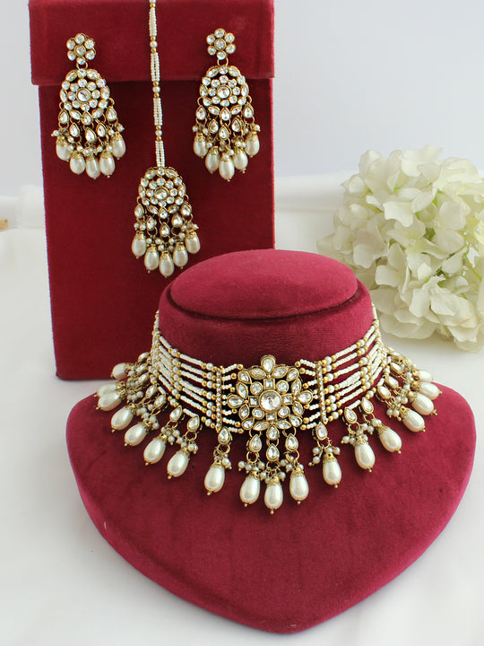 Aditi Choker Necklace set-White