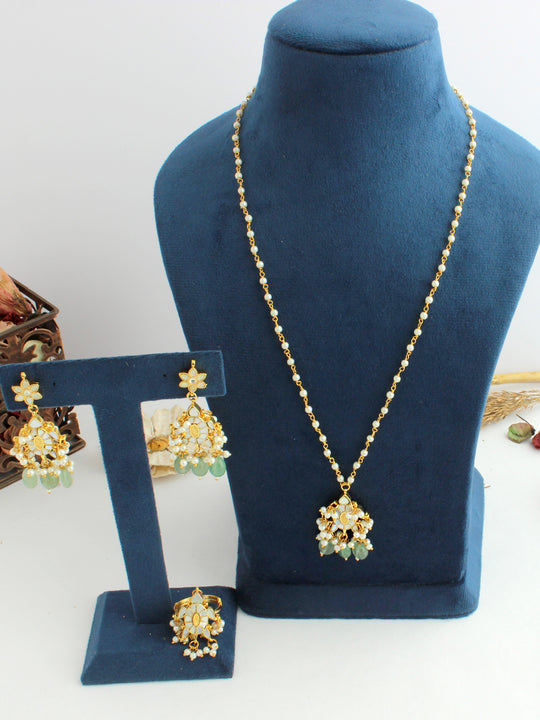 Nishvi Mala Necklace Set With Ring-Mint Green