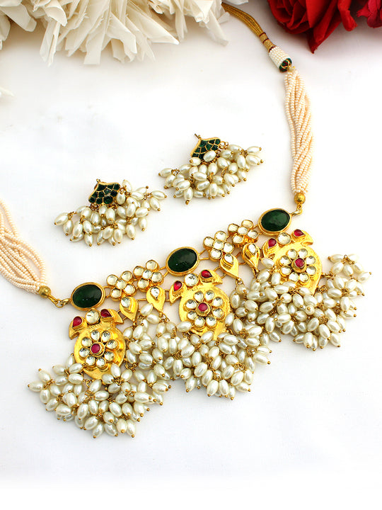 Mansvi Choker Necklace Set -Pink / Green