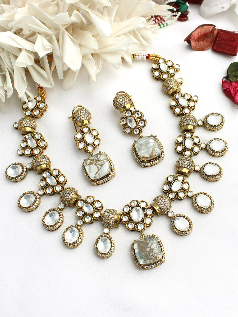 Nishka Bib Necklace Set-White