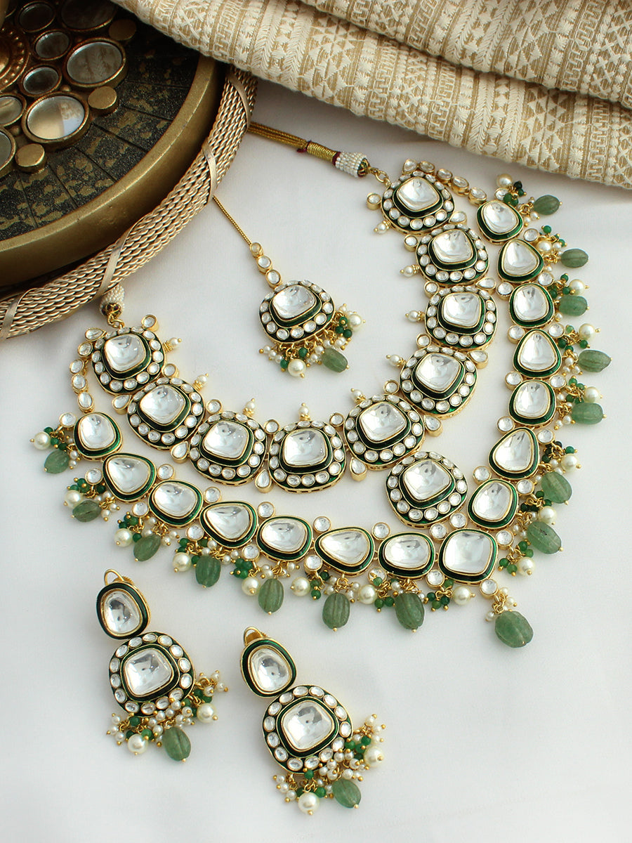 Firdous Necklace Set-Green