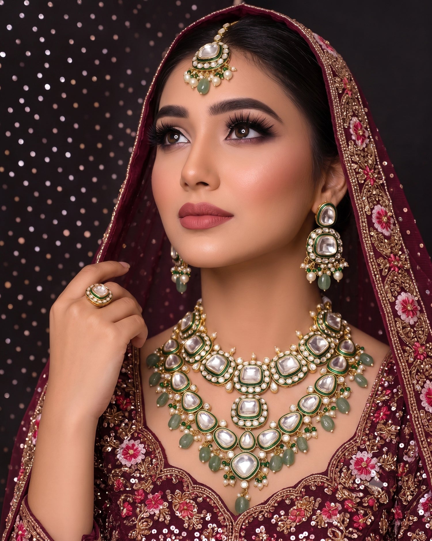 Firdous Necklace Set-Green