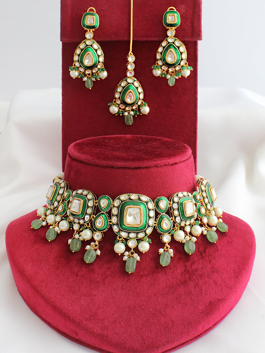 Shiza Choker Necklace Set-Green