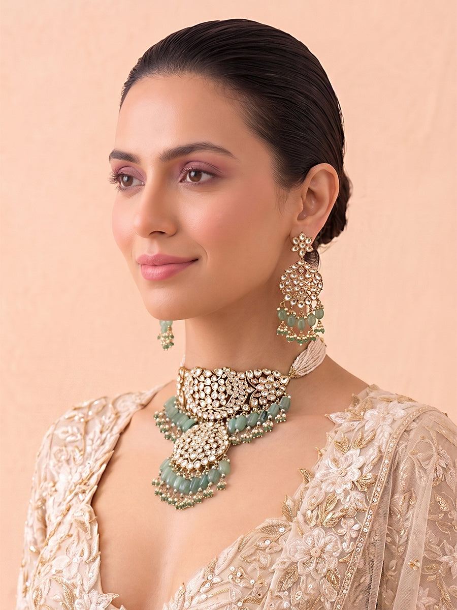 Manika Choker Necklace Set - White