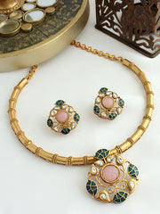 Nirvriti Hasli Necklace Set-Pastel Pink