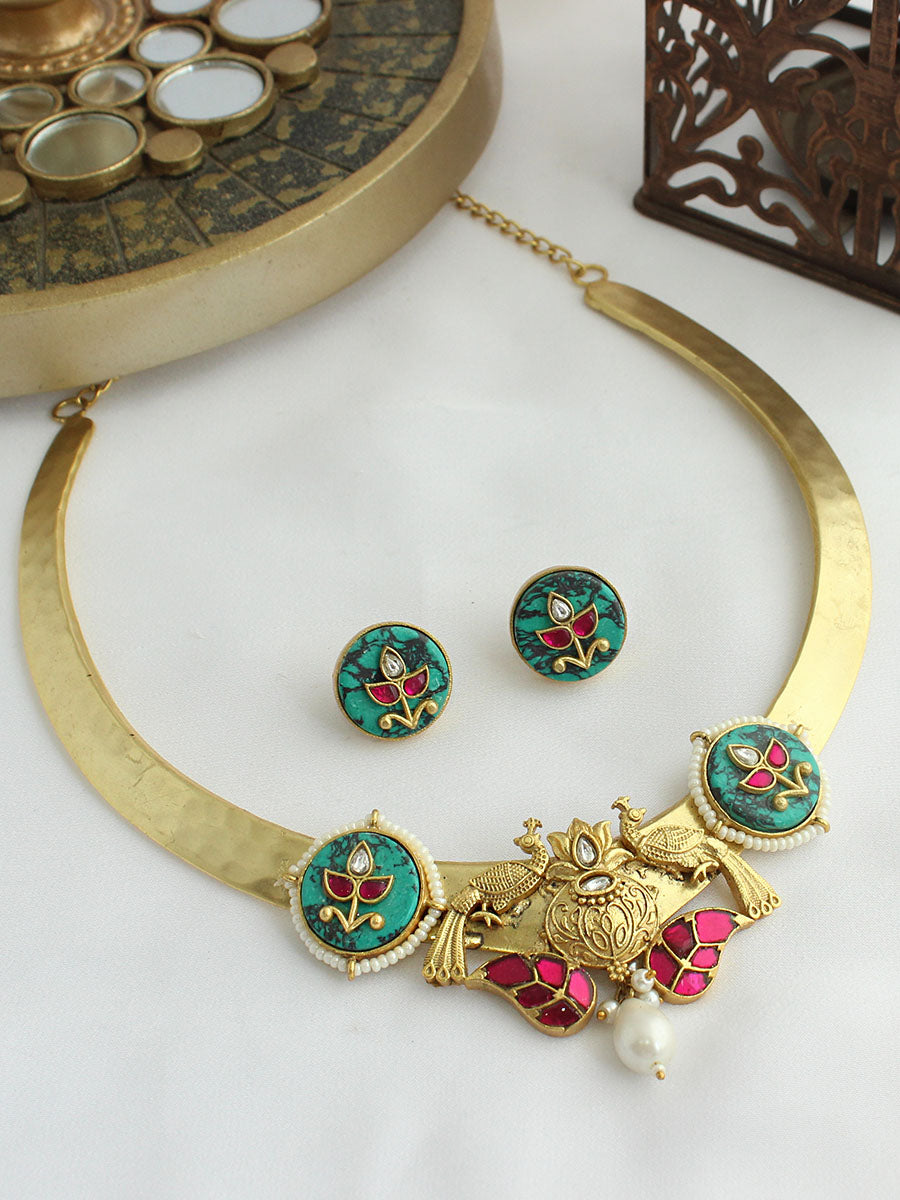 Nirvana Hasli Necklace Set-Turquoise