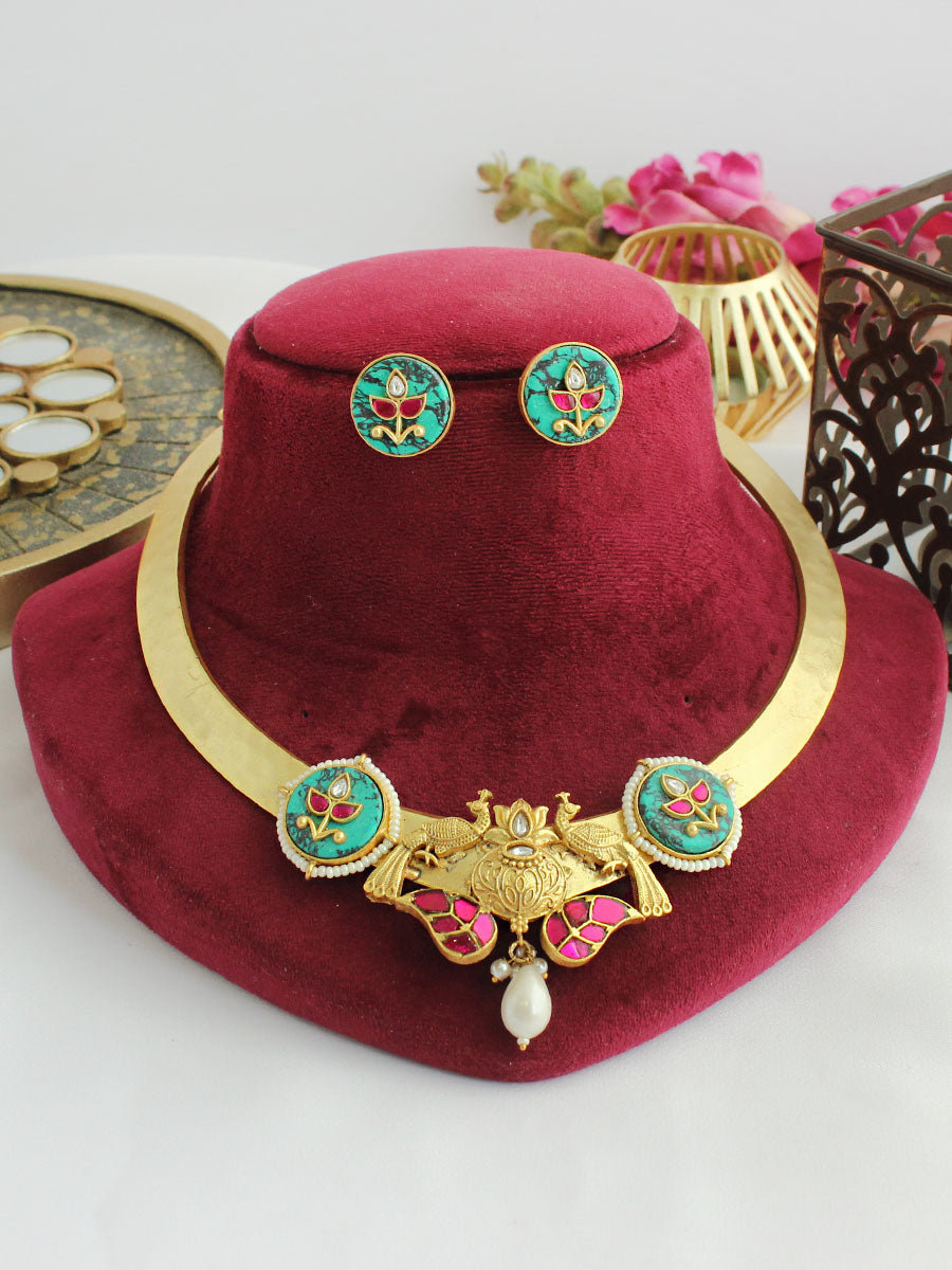 Nirvana Hasli Necklace Set-Turquoise