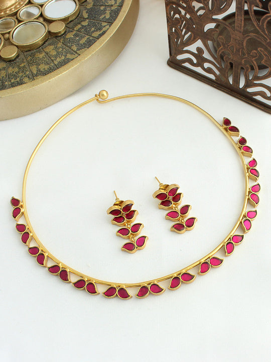 Nitara Hasli Necklace Set-Hot Pink