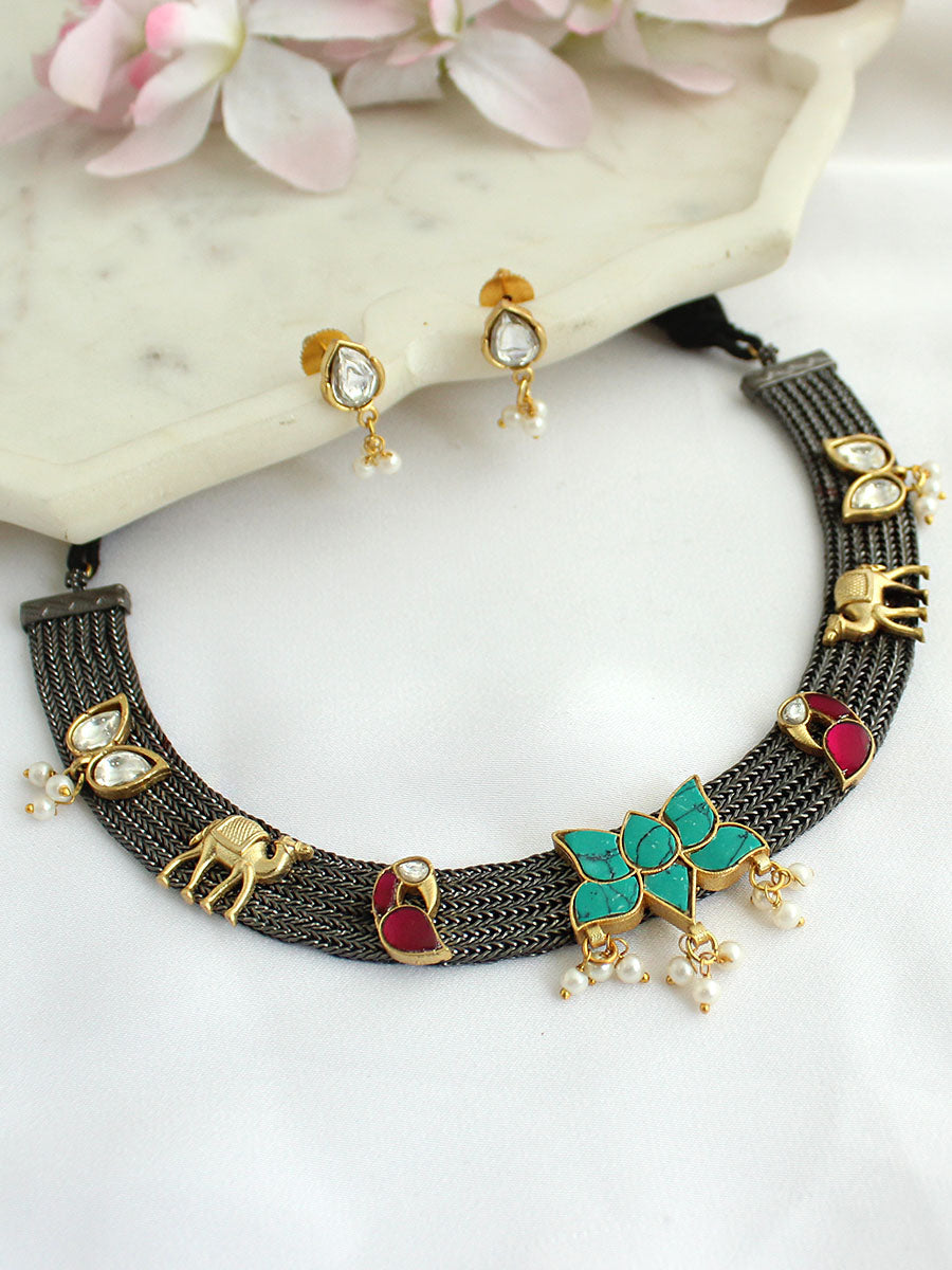 Varnika Necklace Set-Turquoise