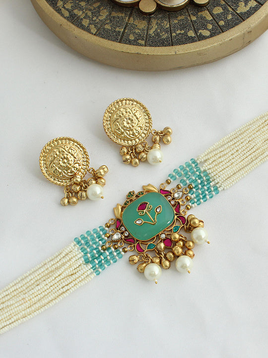 Maya Choker Necklace Set-Mint Green