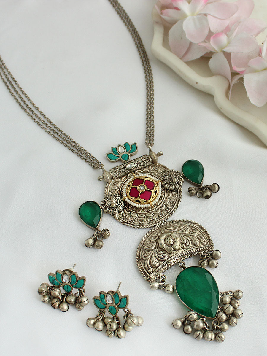 Dhwani Long Pendant Necklace Set-MultiColor