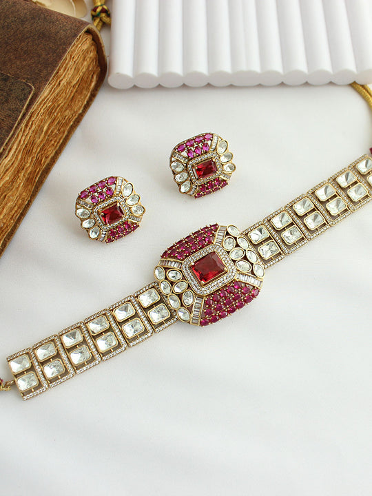 Miyana Choker Necklace Set-Hot Pink