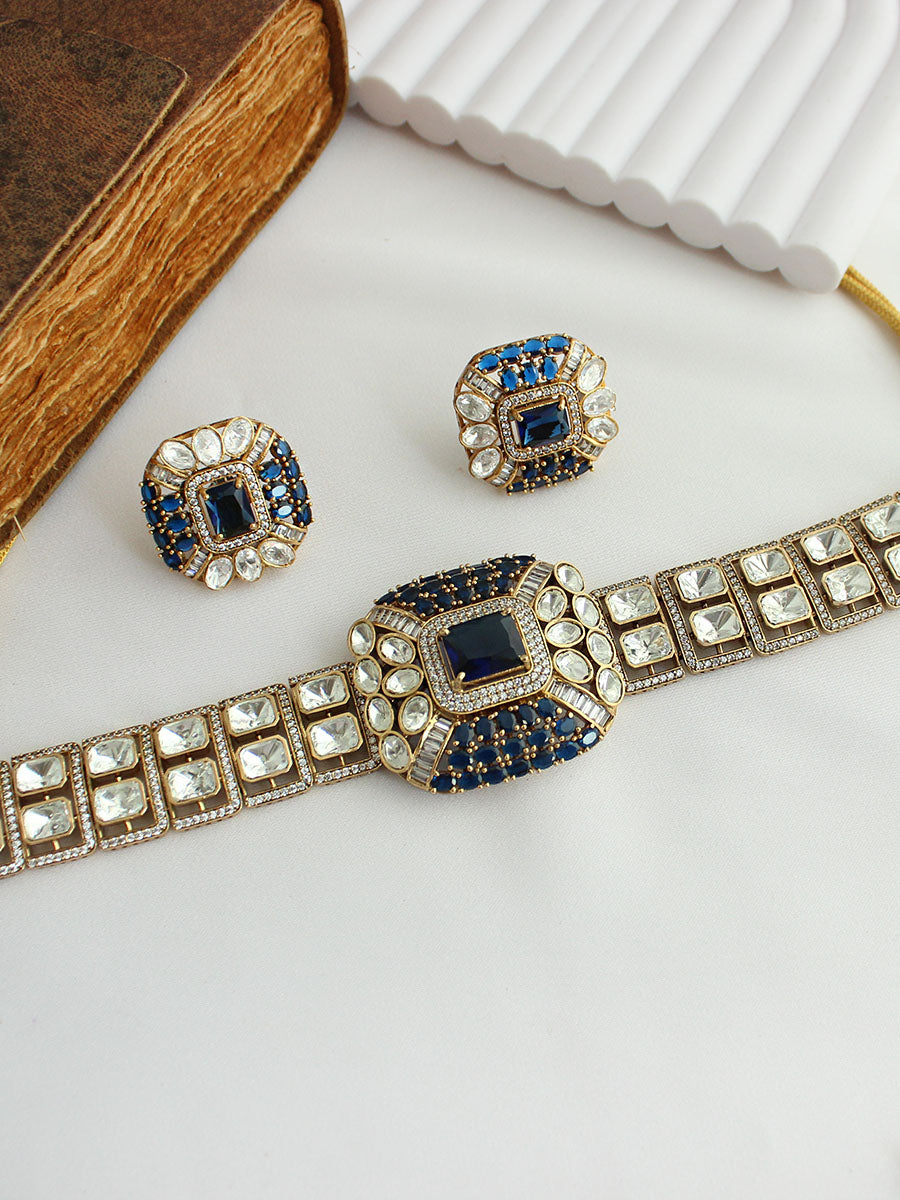 Miyana Choker Necklace Set-Blue